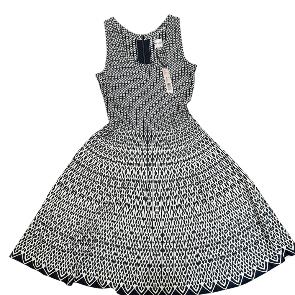 NIC+ZOE Black and White Geometric Midi Dress - Picture 2 of 2